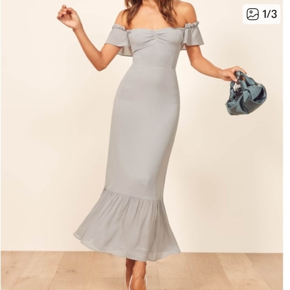 Reformation Lavender Gray Maxi Dress with Ruffled Straps - Picture 4 of 9